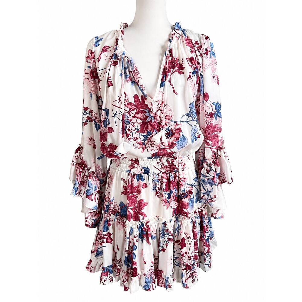 Misa Los Angeles Cecilia Floral Ruffle Mini Dress Women's Large Bell Sleeve Boho